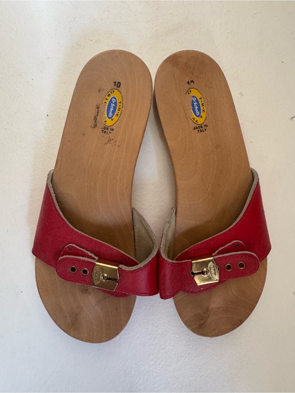 Dr Scholls The Original wood Bottom exercise Red Sandals size 10 Vintage Italy